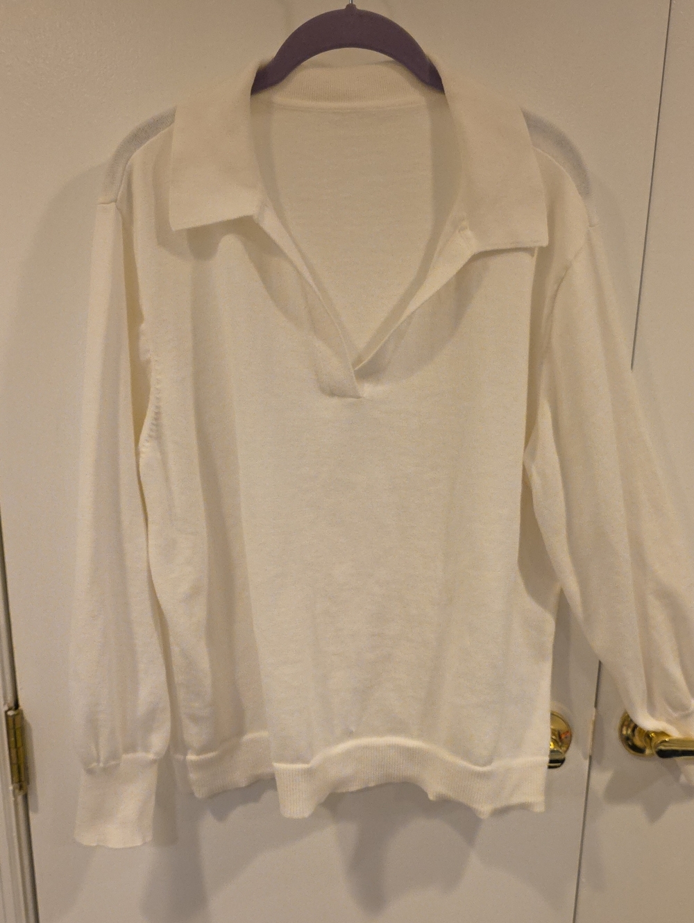 Vince Camuto Antique White Long-Sleeve Polo Collar Lightweight Sweater Size XL